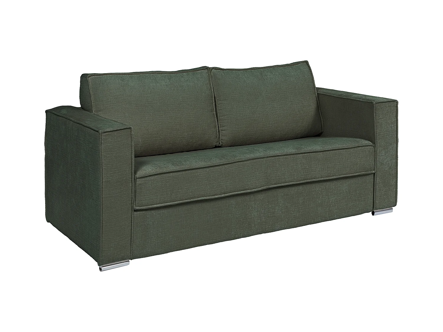 Canapé 3 places convertible express en tissu chenille vert - Couchage 140 cm - Matelas 18 cm LORETO