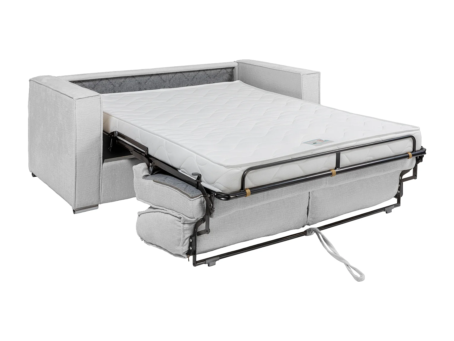 Express-driezitsslaapbank van lichtgrijze chenille stof - Bed 140 cm - Matras 14 cm LORETO