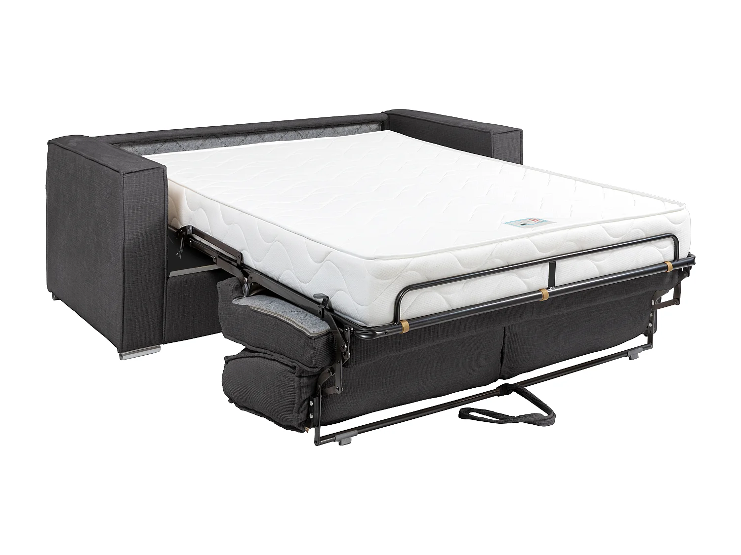 Express-driezitsslaapbank van antracietgrijze stof met textuur - Bed 140 cm - Matras met vormgeheugen 22 cm LORETO