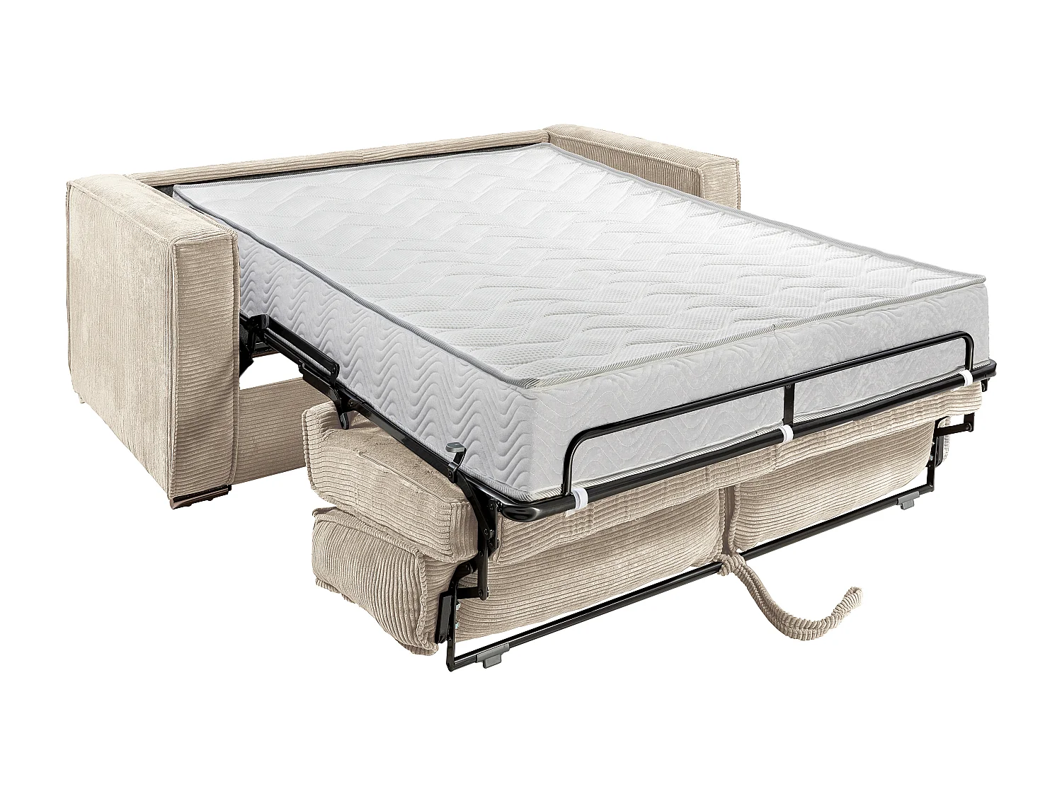 Canapé 3 places convertible express en velours côtelé rose - Couchage 140 cm - Matelas 22 cm avec mémoire de forme LORETO