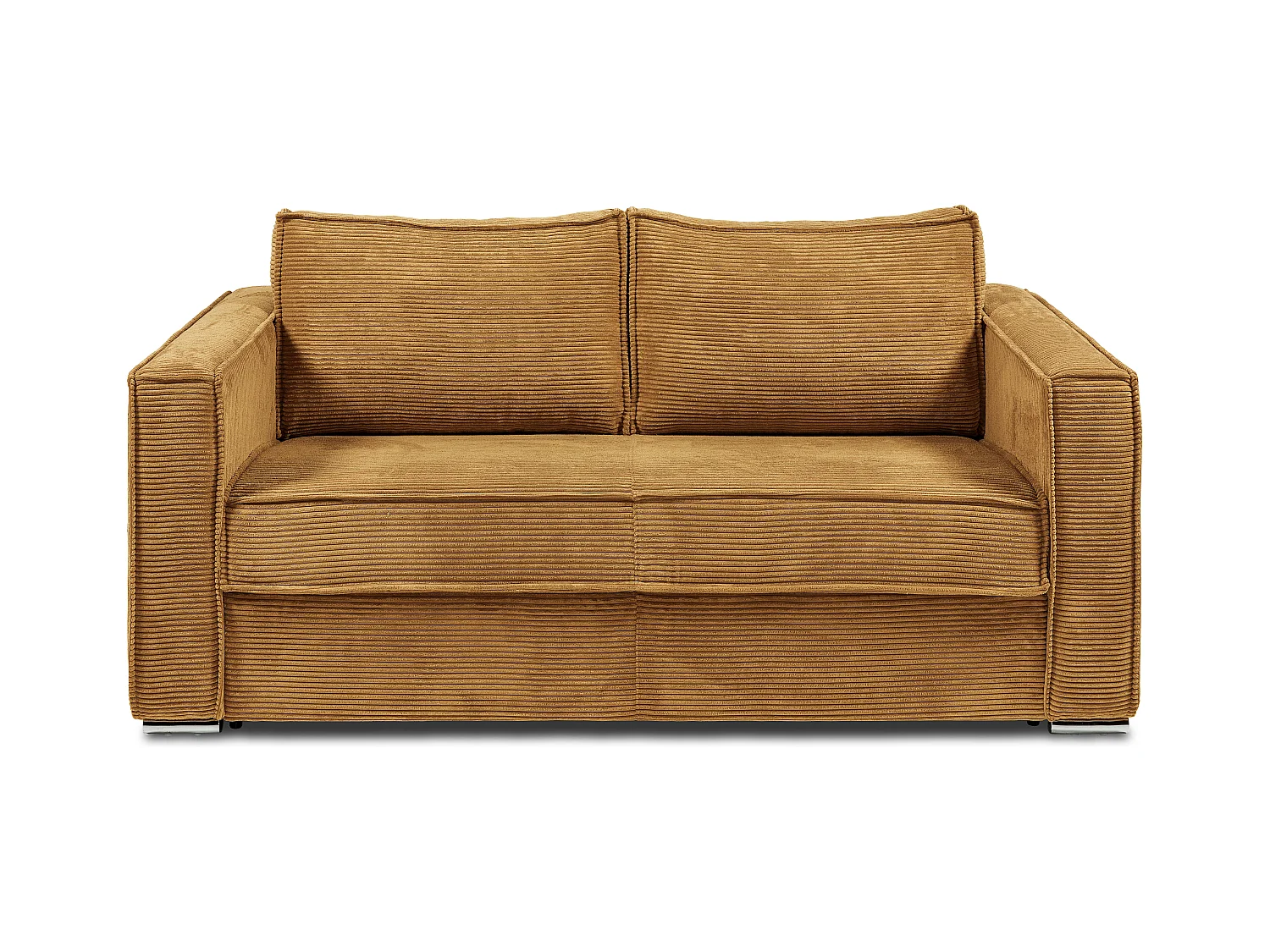 Canapé 3 places convertible express en velours côtelé jaune moutarde - Couchage 140 cm - Matelas 22 cm avec mémoire de forme LORETO