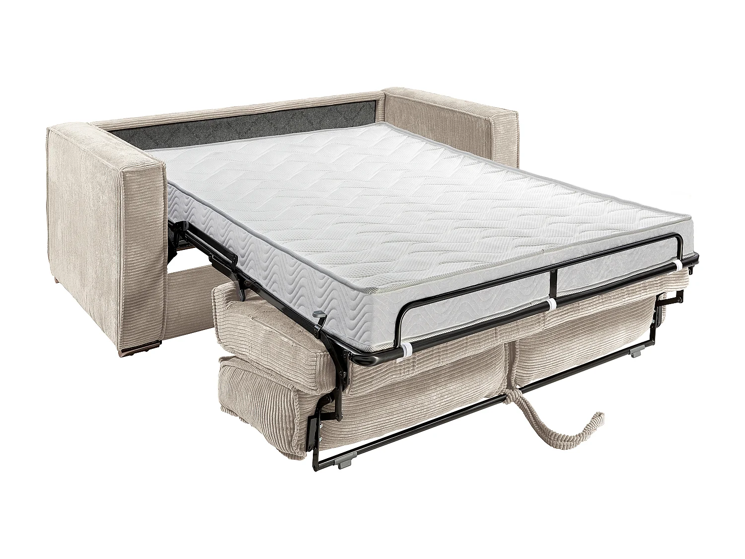 Kanapa 3-osobowa rozkładana typu express ze sztruksu taupe - Miejsce do spania 140 cm - Materac 14 cm - LORETO