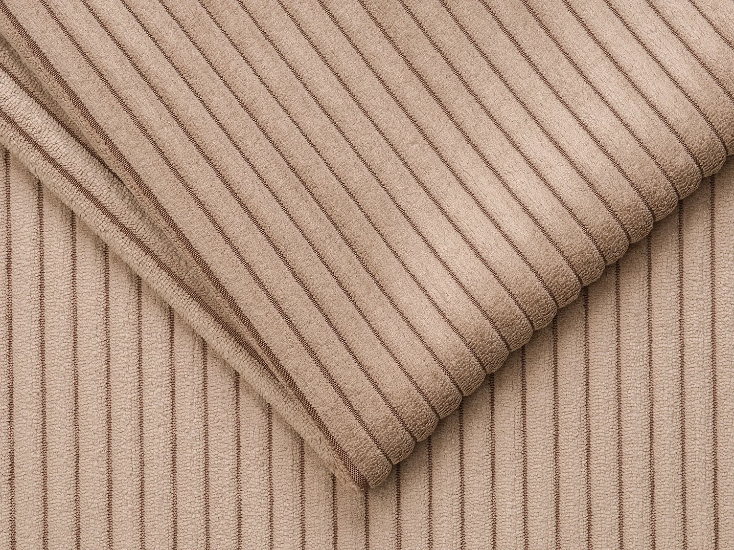 Express-driezitsslaapbank van taupegrijs ribfluweel - Bed 140 cm - Matras met vormgeheugen 22 cm LORETO