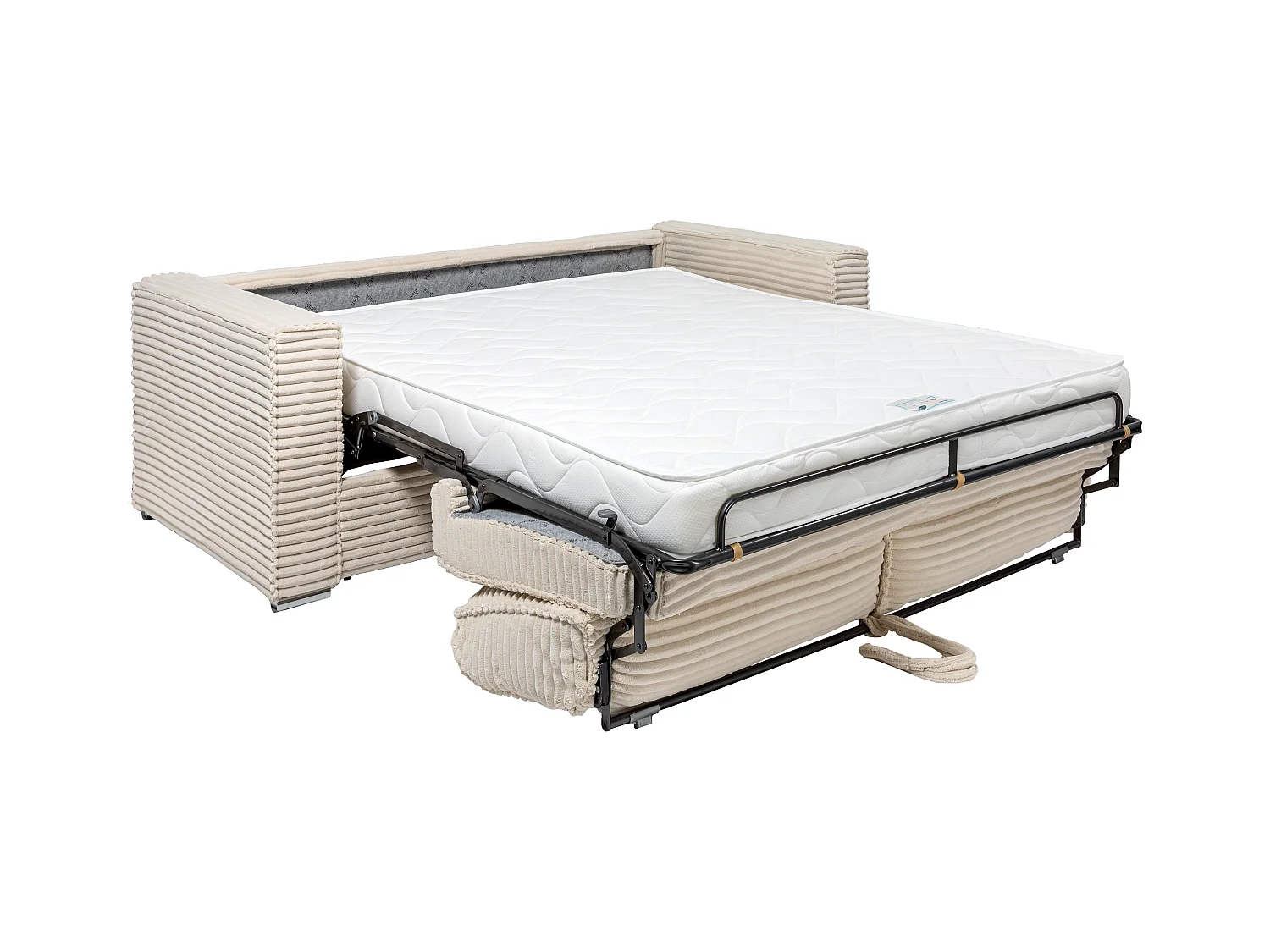 Canapé 4 places convertible express en velours côtelé grosses côtes beige - Couchage 160 cm - Matelas 14 cm LORETO
