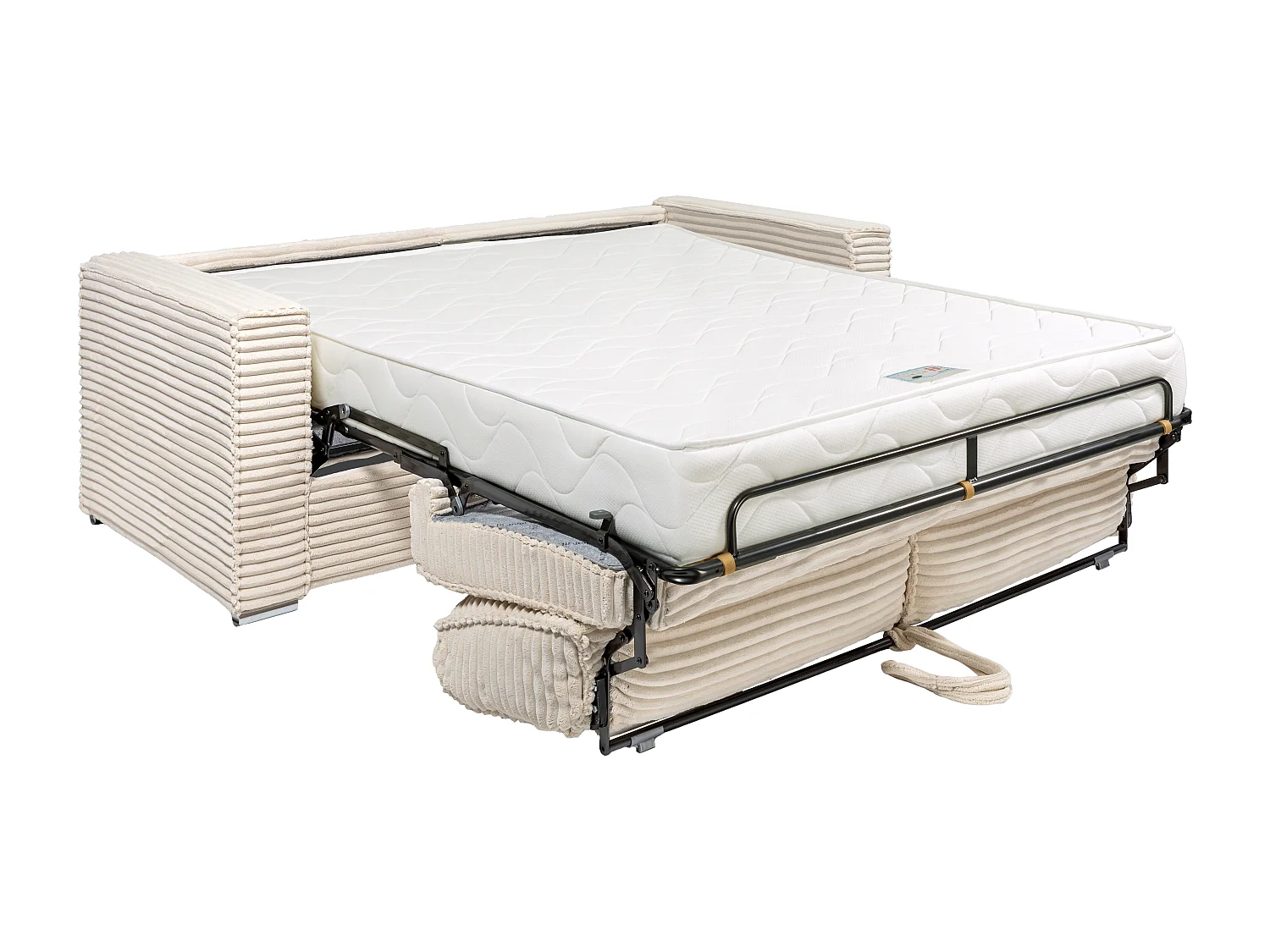 Divano letto 4 posti a ribalta Posto letto 160 cm Materasso 22 cm memory foam in Velluto a coste larghe Beige - LORETO