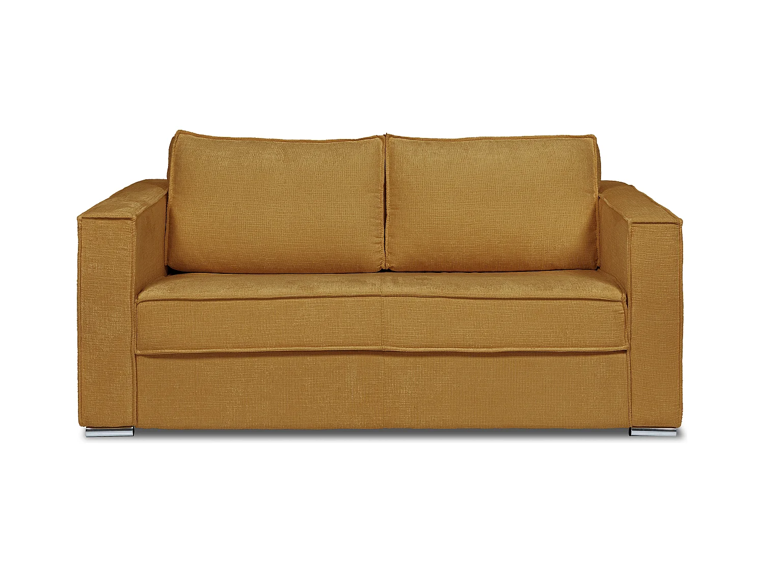Canapé 4 places convertible express en tissu chenille jaune moutarde - Couchage 160 cm - Matelas 14 cm LORETO