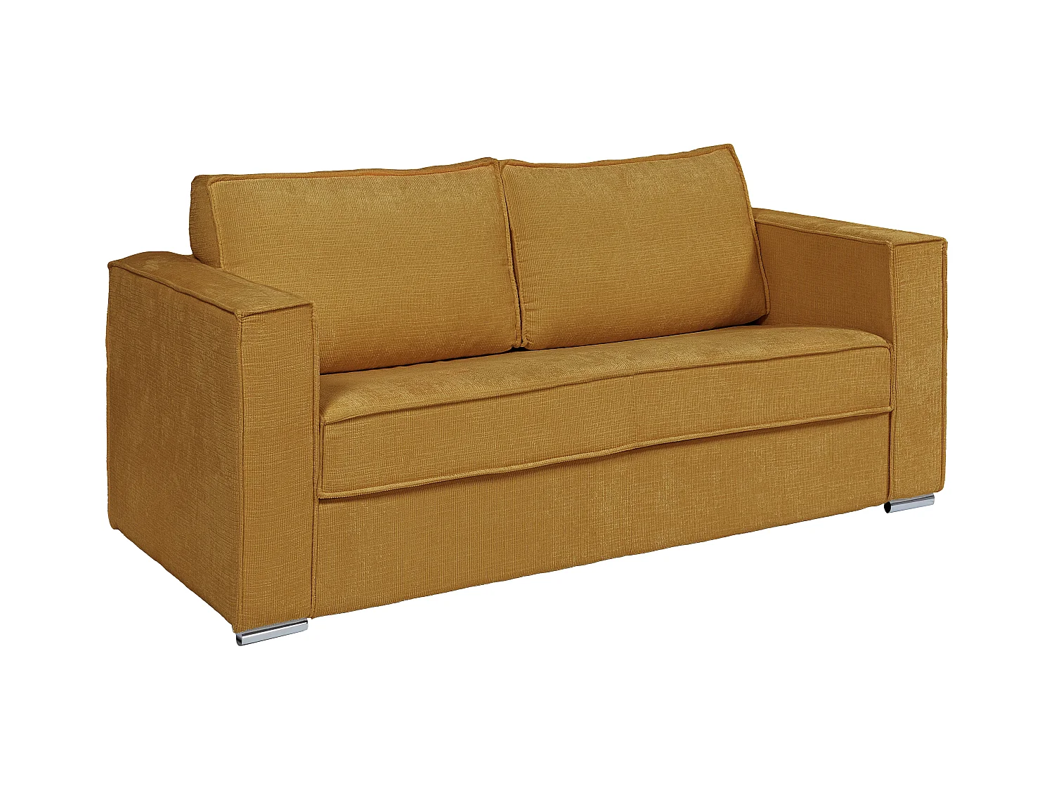 Canapé 4 places convertible express en tissu chenille jaune moutarde - Couchage 160 cm - Matelas 18 cm LORETO