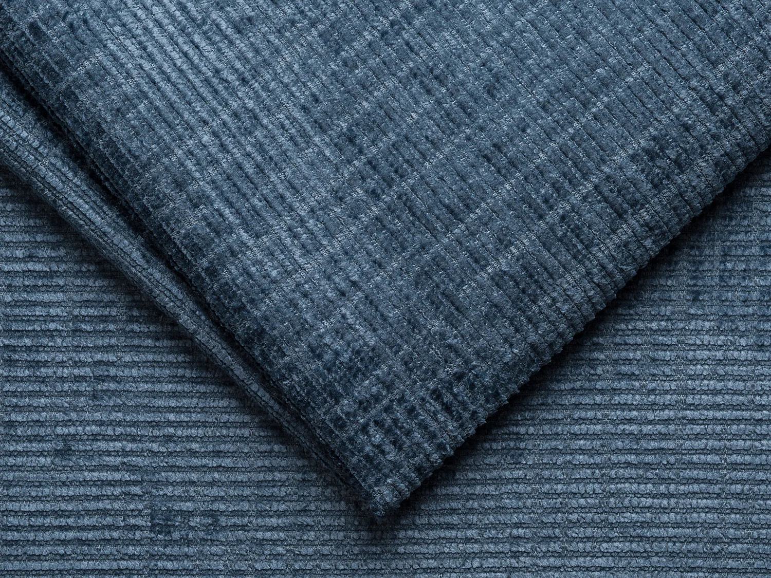 Express-vierzitsslaapbank van blauwe chenille stof - Bed 160 cm - Matras met vormgeheugen 22 cm LORETO