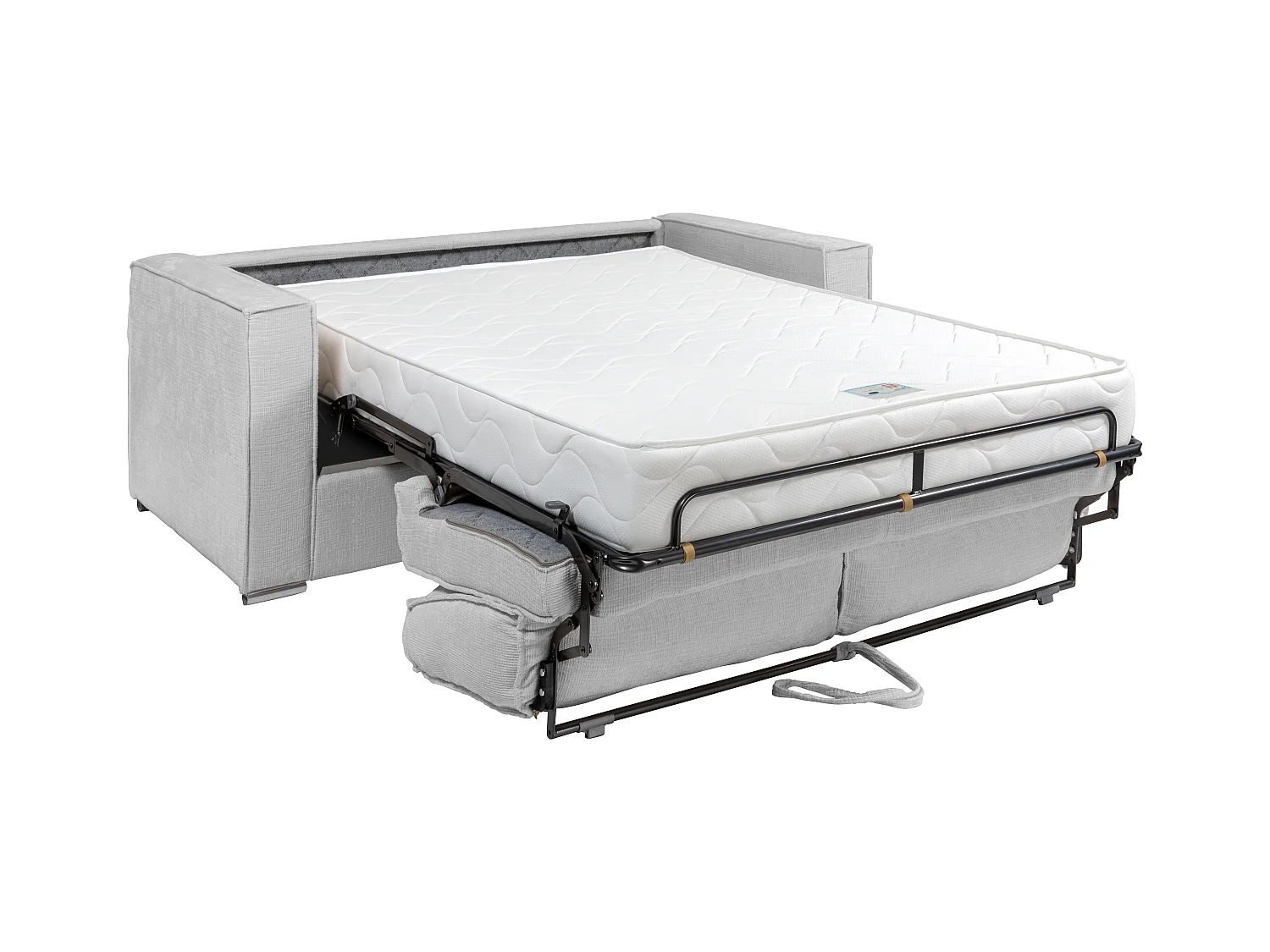 Sofá cama de 4 plazas de apertura rápida de tela texturizada gris claro - Cama de 160 cm - Colchón con memoria de forma de 22 cm LORETO