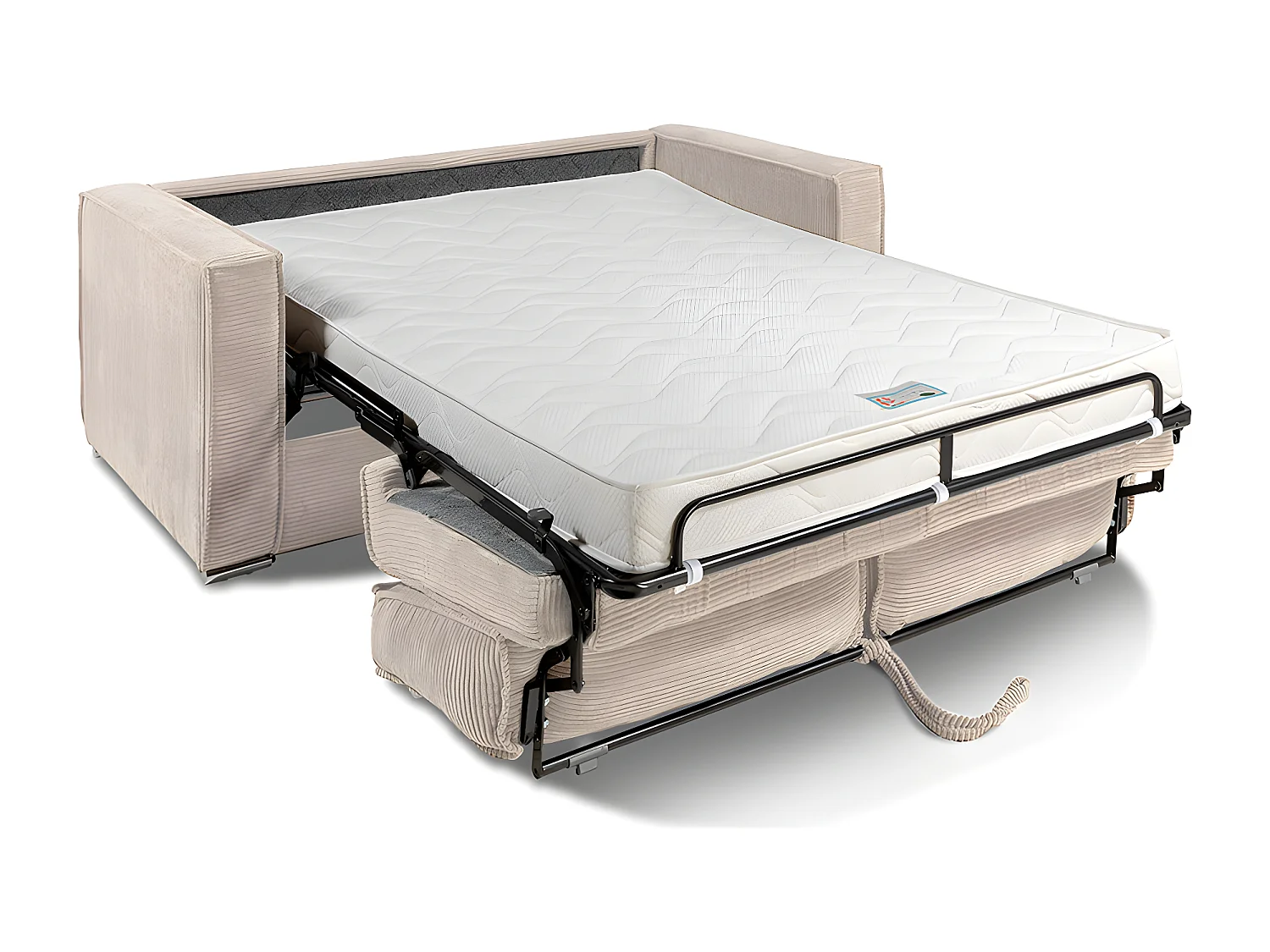 Express-vierzitsslaapbank van lichtgrijs ribfluweel- Bed 160 cm - Matras 14 cm LORETO
