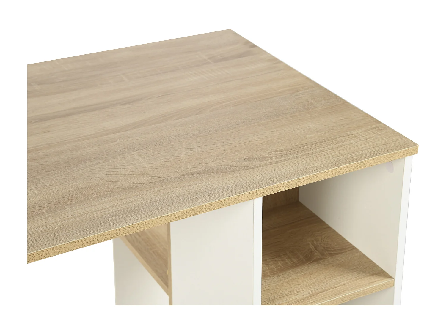 Escritorio de estudio para adolescentes, Escritorio de oficina con 3 estantes, Blanco y Roble, 120 x 60 x 75cm