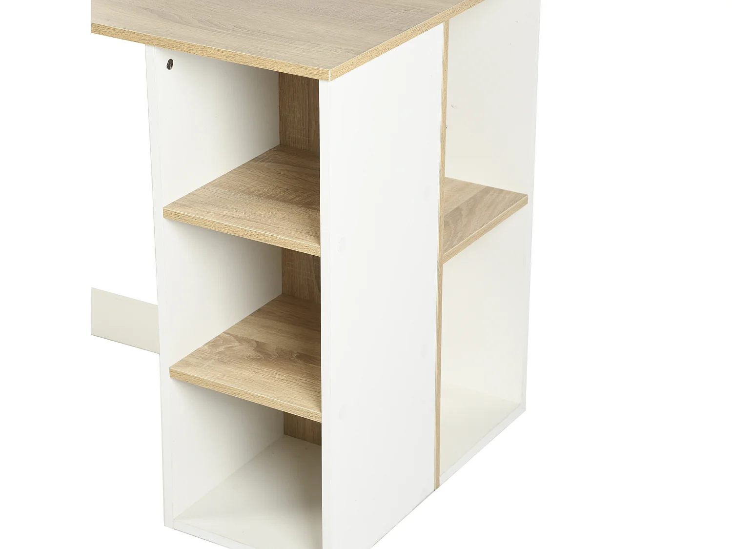 Escritorio de estudio para adolescentes, Escritorio de oficina con 3 estantes, Blanco y Roble, 120 x 60 x 75cm
