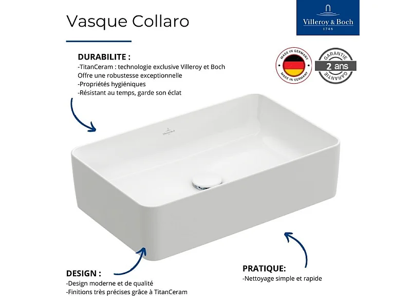 Lot de deux vasques à poser rectangles VILLEROY ET BOCH Collaro Stone White CeramicPlus