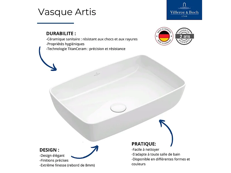 Lot de deux vasques rectangles à poser VILLEROY ET BOCH Artis Blanches