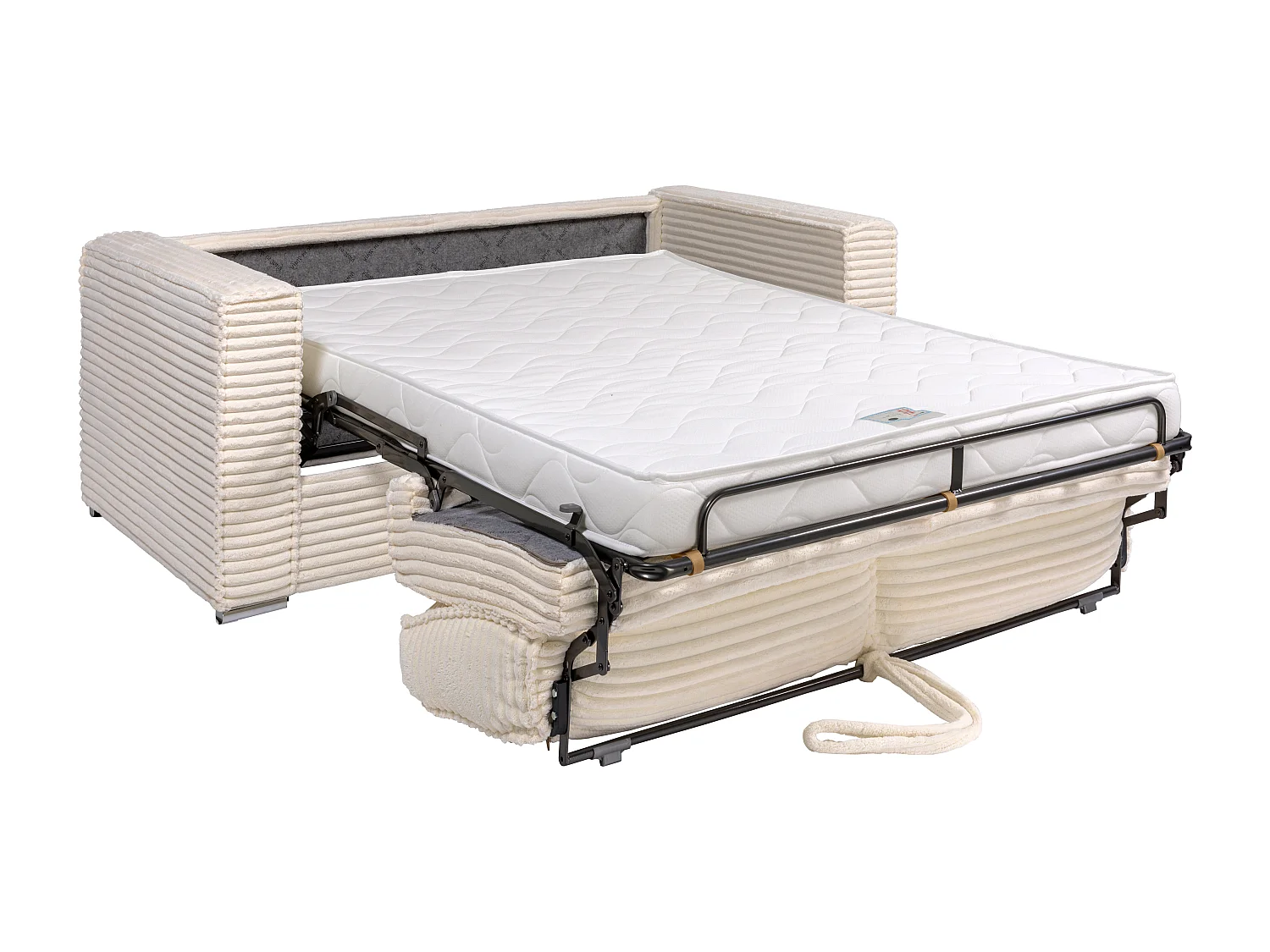 Sofá de 3 lugares convertível de abertura rápida em veludo canelado grosso bege, cama ripas largas 140 cm e colchão 14 cm - LORETO