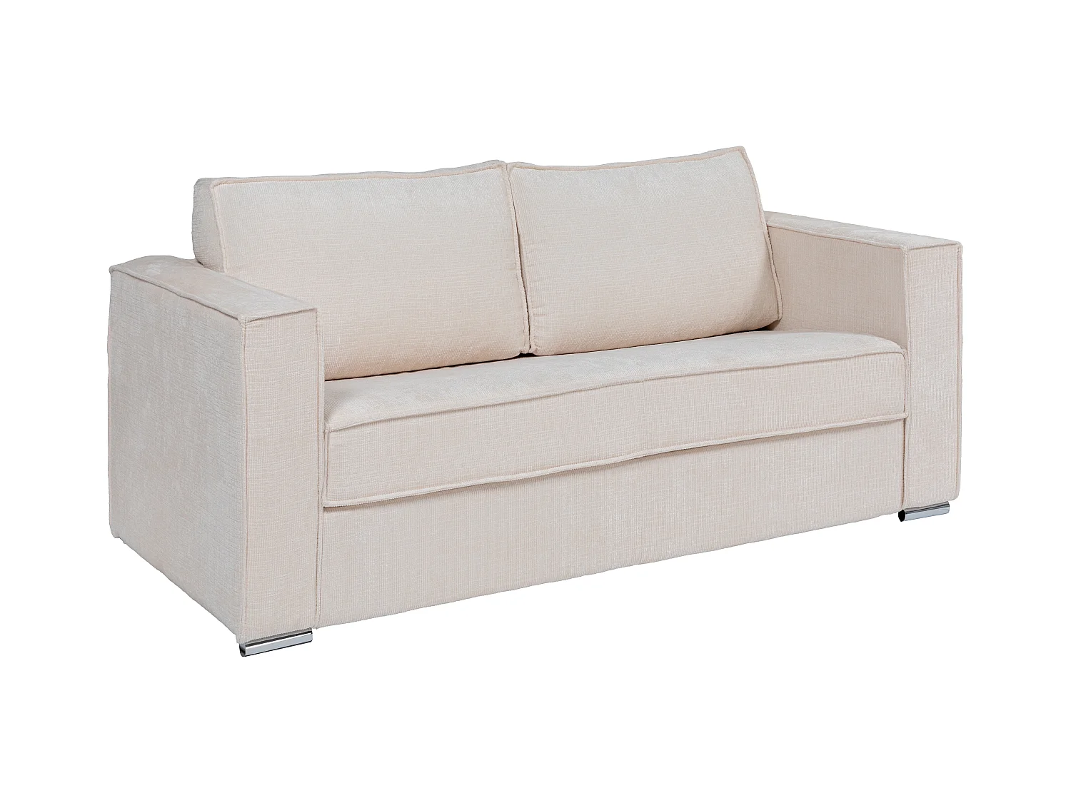 Express-driezitsslaapbank van beige chenille stof - Bed met brede latten 140 cm - Matras 18 cm LORETO