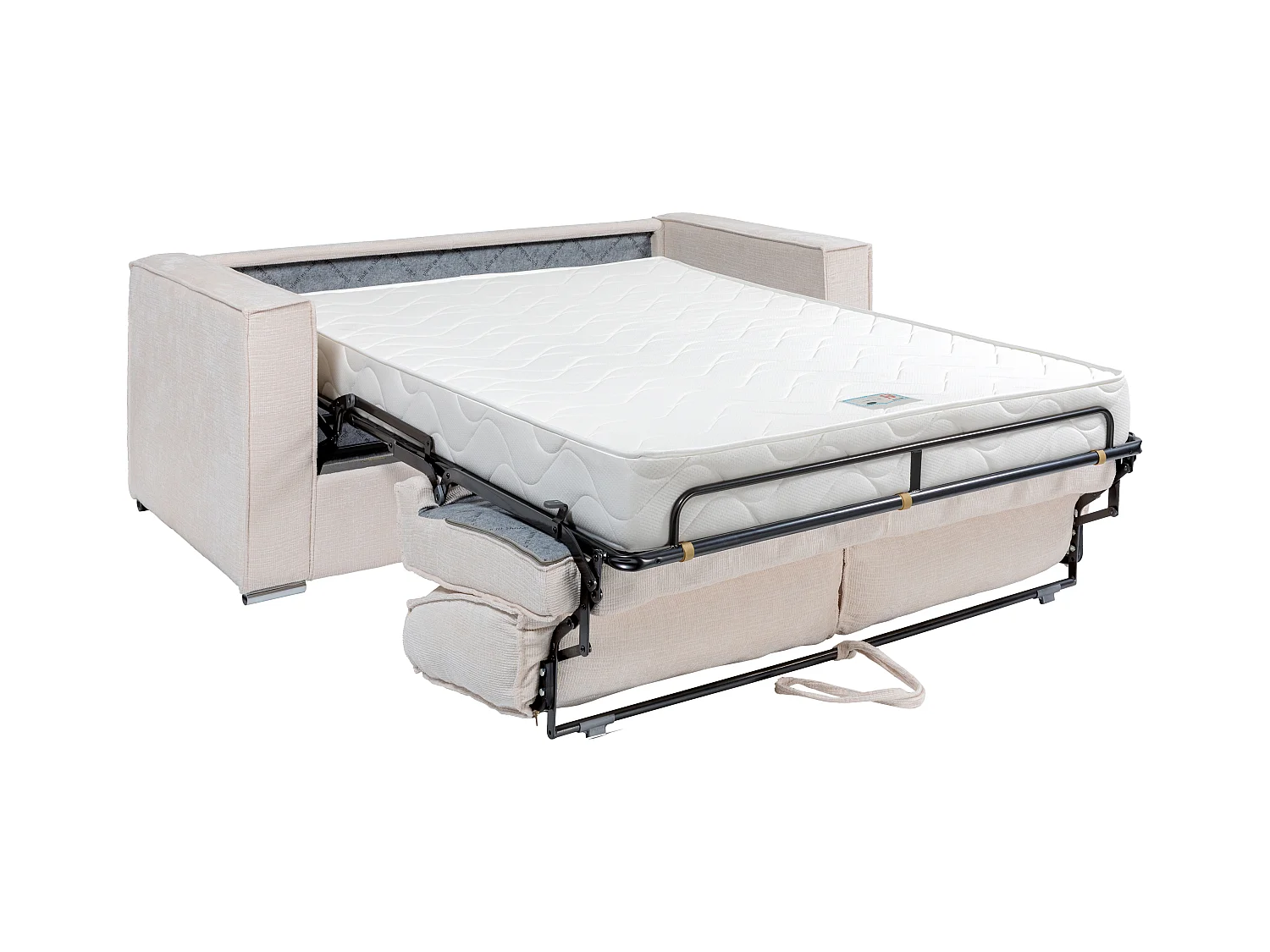 Sofá cama de 3 plazas de apertura rápida de tela texturizada beige - Láminas anchas de 140 cm - Colchón de 18 cm LORETO