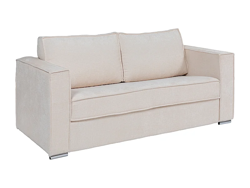 Canapé 3 places convertible express en tissu chenille beige - Couchage à lattes larges 140 cm - Matelas 22 cm avec mémoire de forme LORETO
