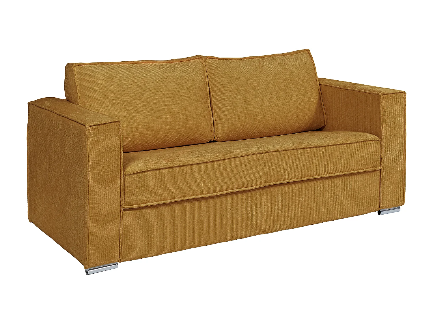 Schlafsofa mit Matratze 3-Sitzer - Chenille-Stoff - Senfgelb - Liegefläche mit Lattenrost mit breiten Latten 140 cm - Matratze 22 cm mit Memory Schaum - LORETO