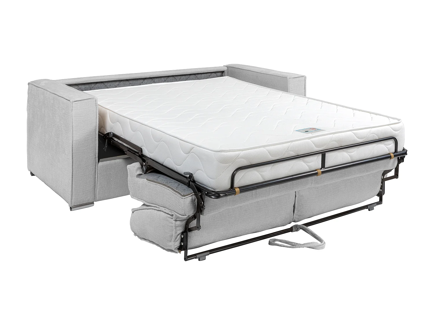 Canapé 3 places convertible express en tissu chenille jaune moutarde - Couchage à lattes larges 140 cm - Matelas 22 cm avec mémoire de forme LORETO