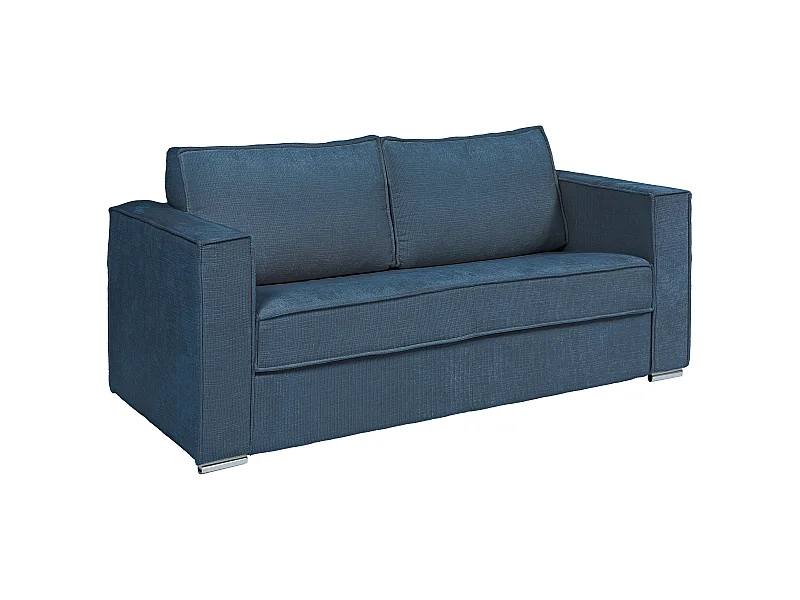 Schlafsofa mit Matratze 3-Sitzer - Chenille-Stoff - Blau - Liegefläche mit Lattenrost mit breiten Latten 140 cm - Matratze 14 cm - LORETO