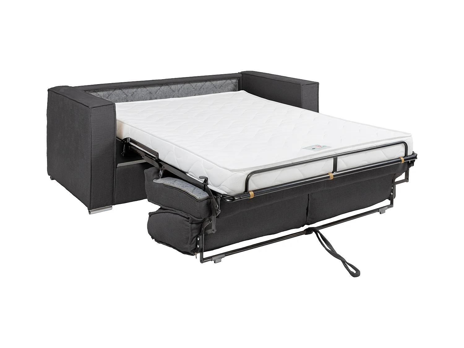 Canapé 3 places convertible express en tissu chenille bleu - Couchage à lattes larges 140 cm - Matelas 14 cm LORETO