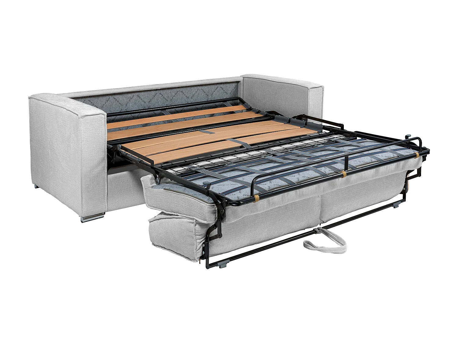 Canapé 3 places convertible express en tissu chenille gris clair - Couchage à lattes larges 140 cm - Matelas 14 cm LORETO