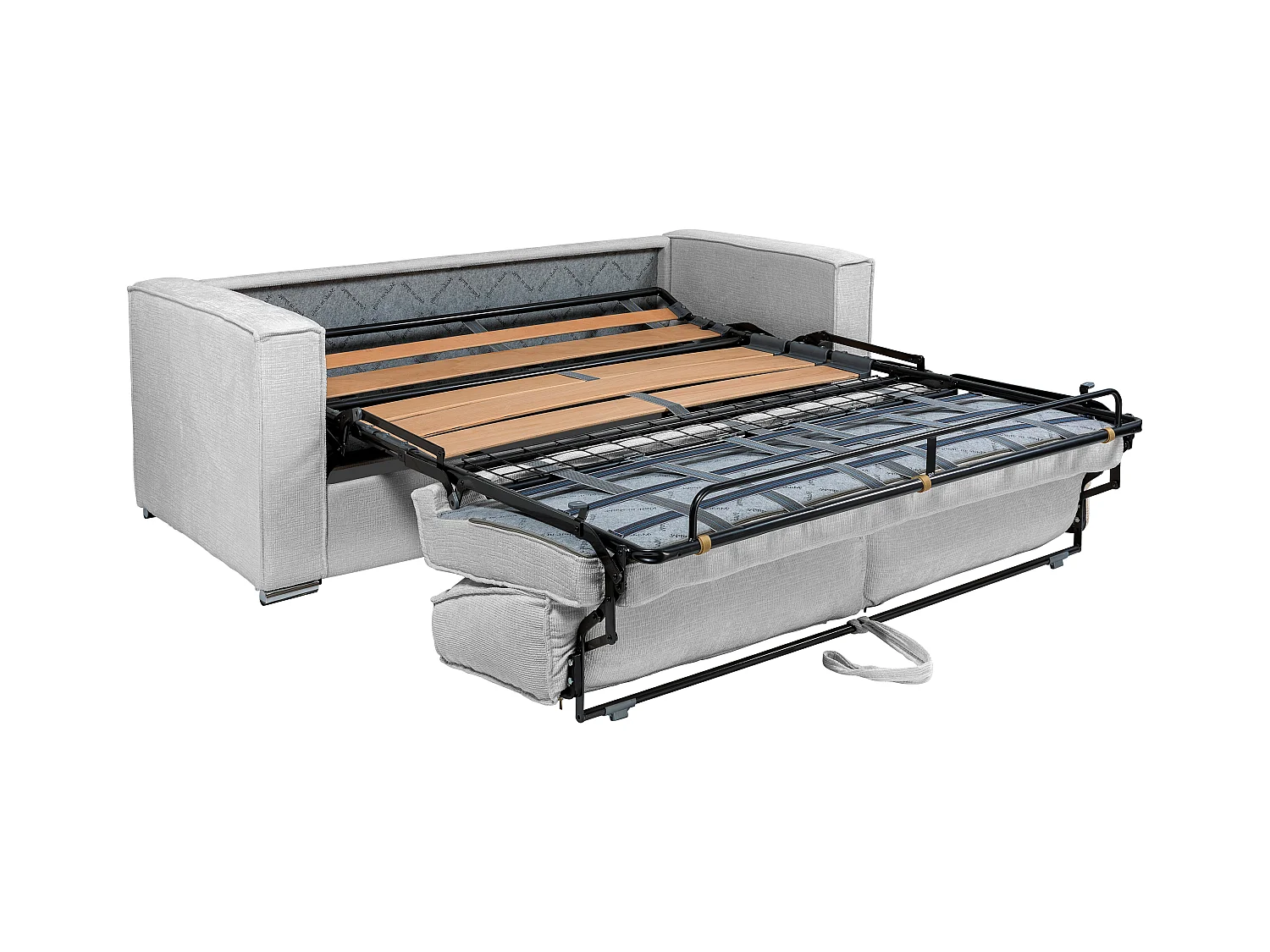 Express-driezitsslaapbank van lichtgrijze chenille stof - Bed met brede latten 140 cm - Matras 18 cm LORETO