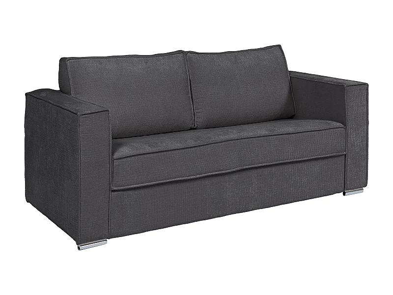 Canapé 3 places convertible express en tissu chenille gris anthracite - Couchage à lattes larges 140 cm - Matelas 14 cm LORETO