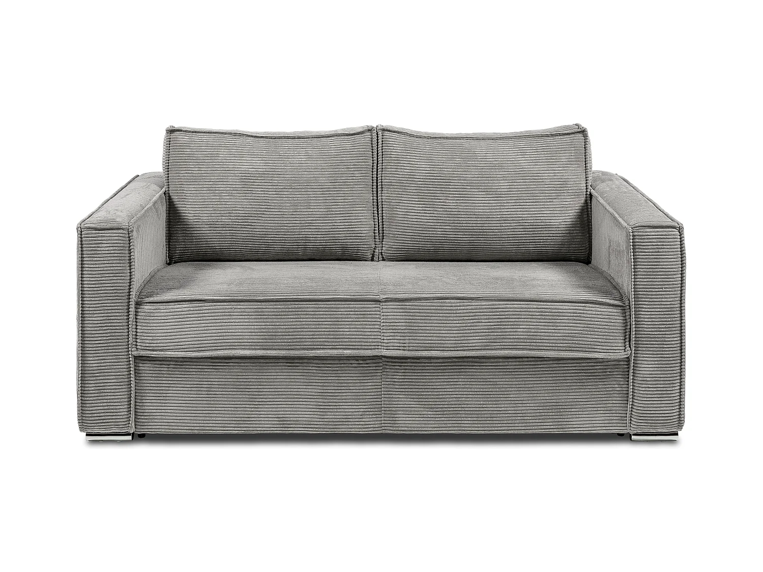 Sofá de 3 lugares convertível de abertura rápida em veludo canelado cinza-claro, cama ripas largas 140 cm e colchão 14 cm - LORETO