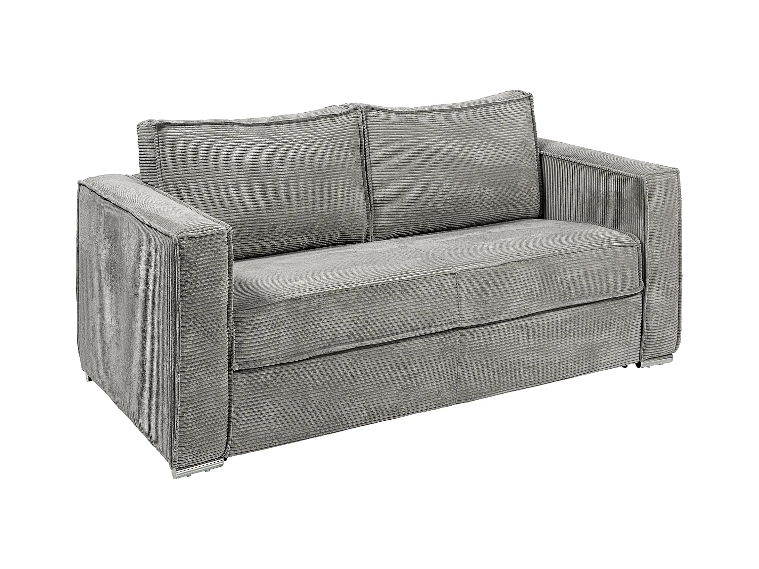 Canapé 3 places convertible express en velours côtelé gris clair - Couchage à lattes larges 140 cm - Matelas 22 cm avec mémoire de forme LORETO