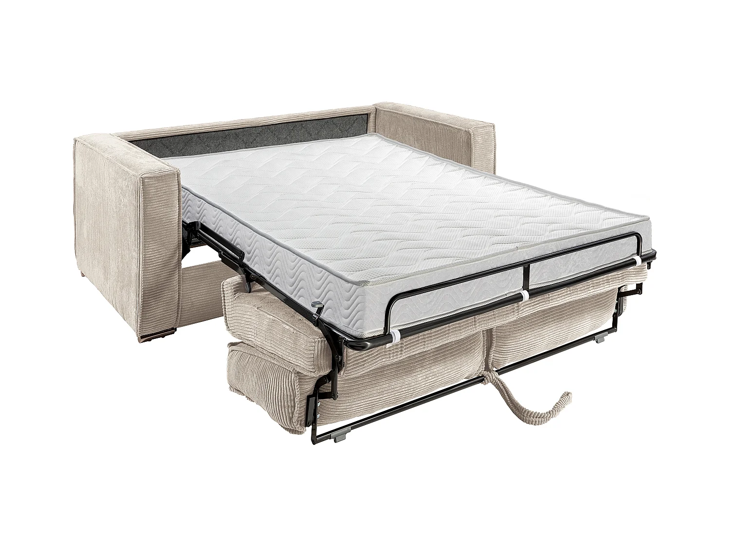 Sofá cama de 3 plazas de apertura rápida de pana rosa - Somier de láminas anchas de 140 cm - Colchón de 14 cm LORETO