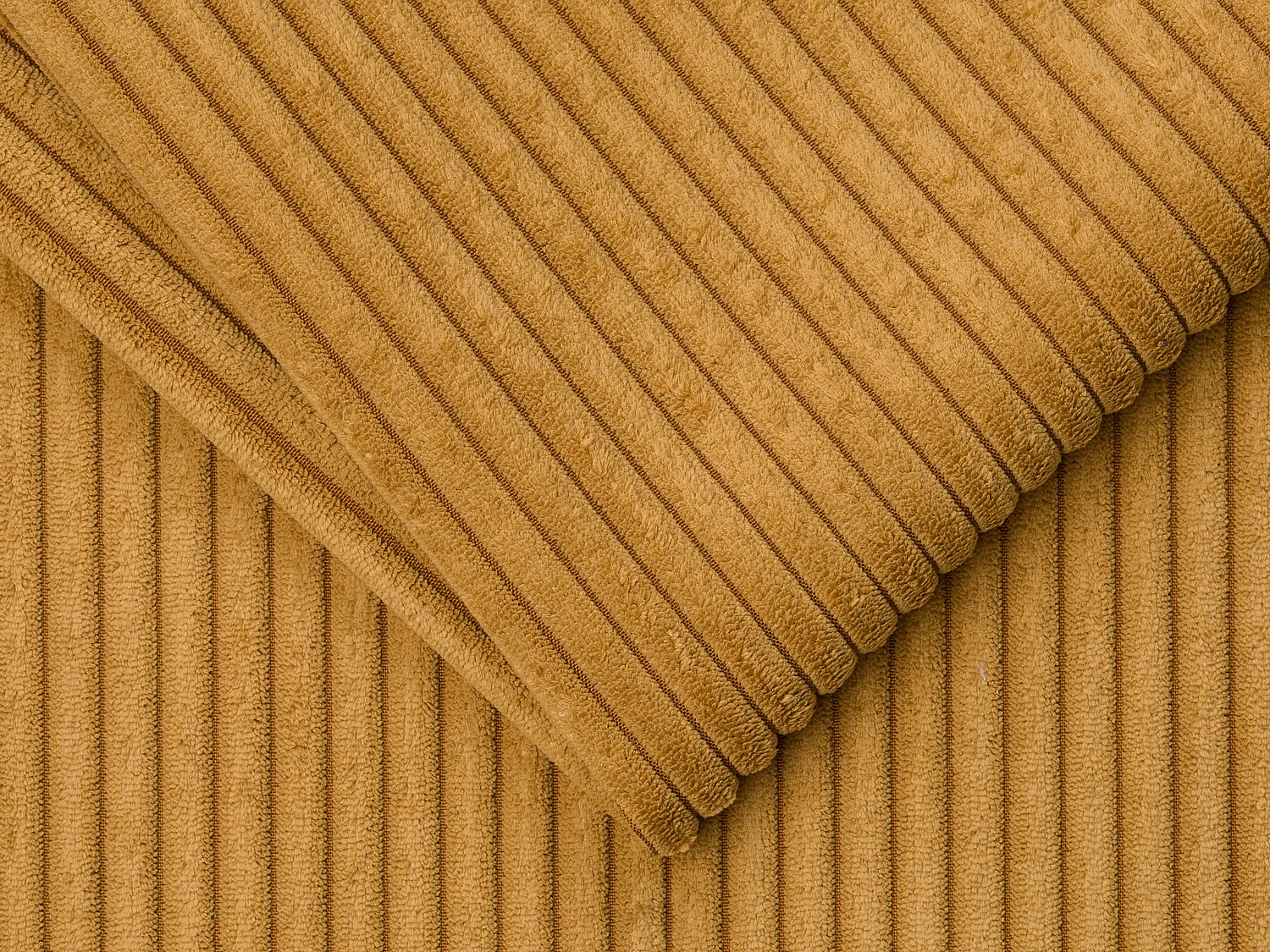 Sofá cama de 3 plazas de apertura rápida de pana amarillo mostaza - Camas de láminas anchas de 140 cm - Colchón de 14 cm LORETO