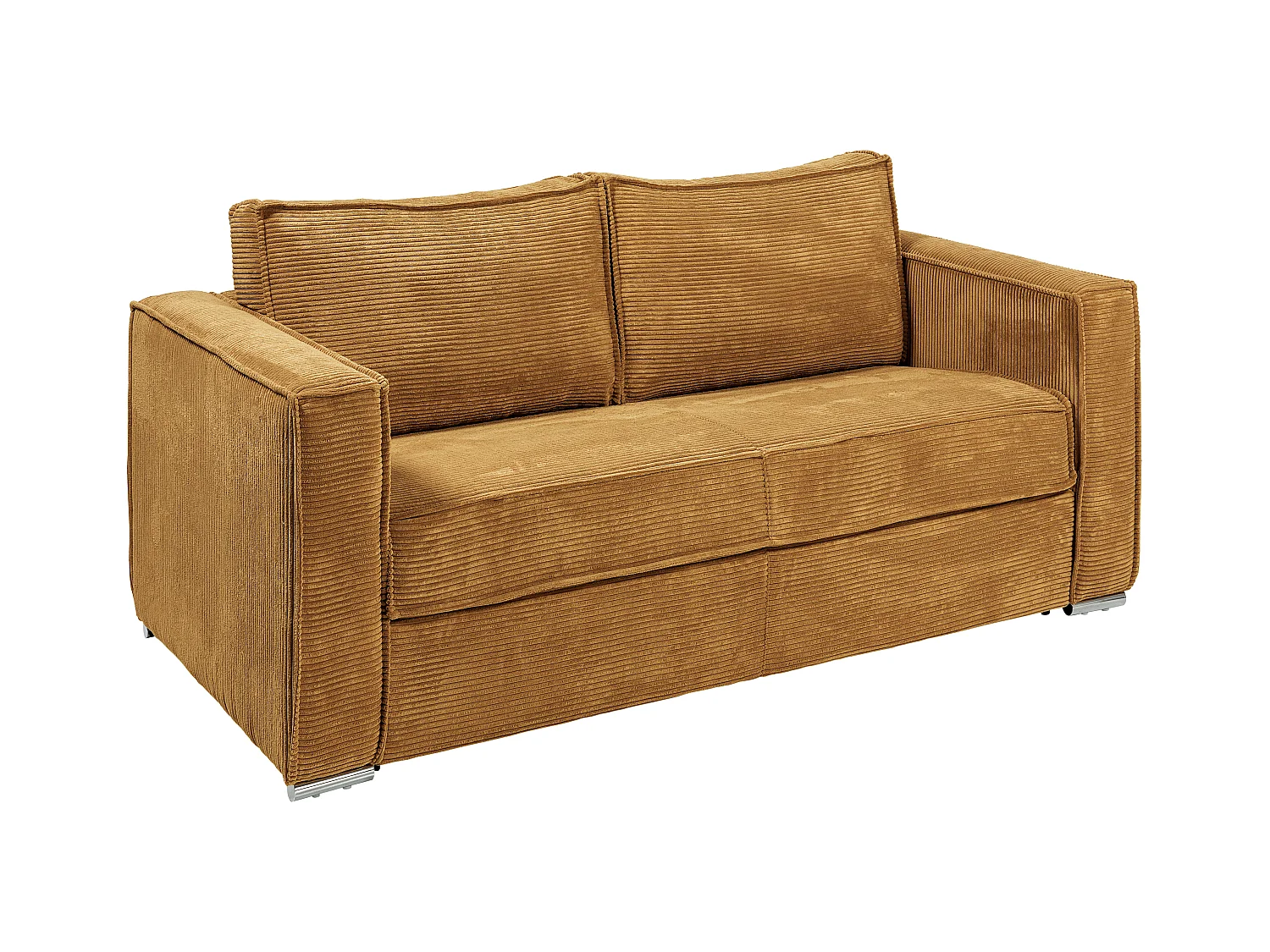 Canapé 3 places convertible express en velours côtelé jaune moutarde - Couchage à lattes larges 140 cm - Matelas 22 cm avec mémoire de forme LORETO