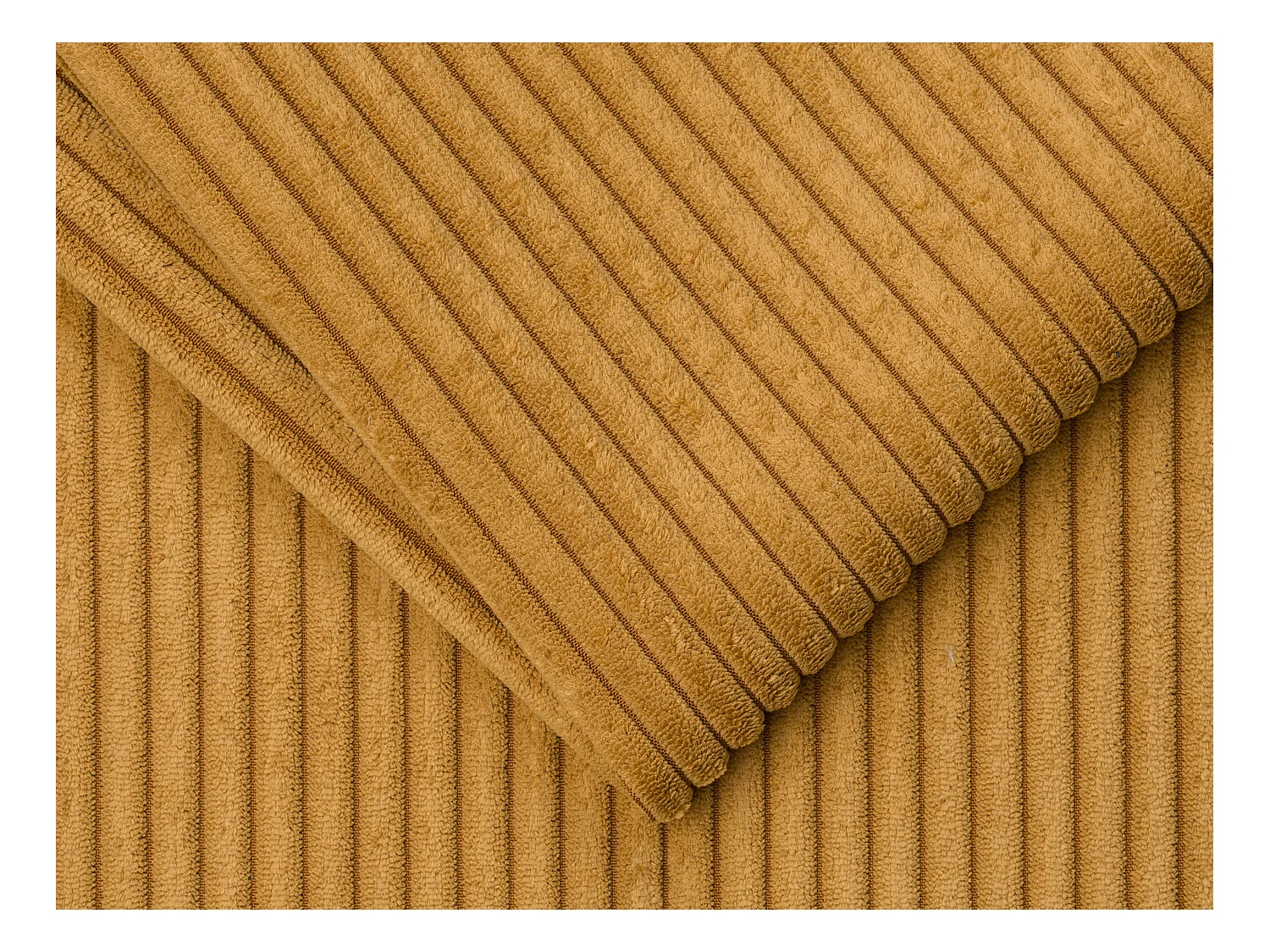 Canapé 3 places convertible express en velours côtelé jaune moutarde - Couchage à lattes larges 140 cm - Matelas 22 cm avec mémoire de forme LORETO