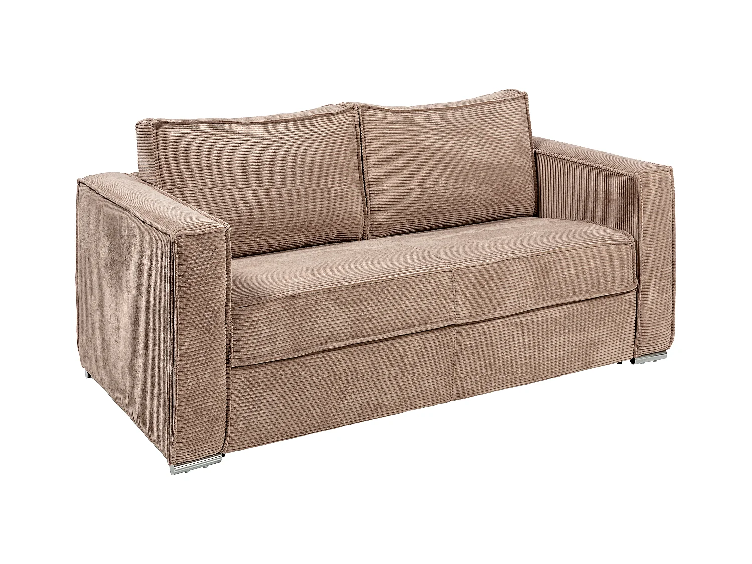 Canapé 3 places convertible express en velours côtelé taupe - Couchage à lattes larges 140 cm - Matelas 22 cm avec mémoire de forme LORETO