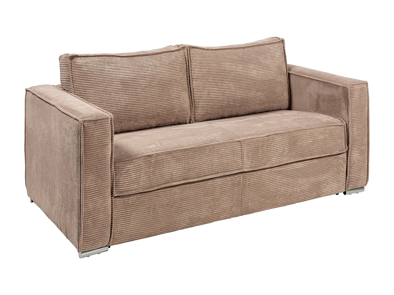 Canapé 3 places convertible express en velours côtelé taupe - Couchage à lattes larges 140 cm - Matelas 22 cm avec mémoire de forme LORETO