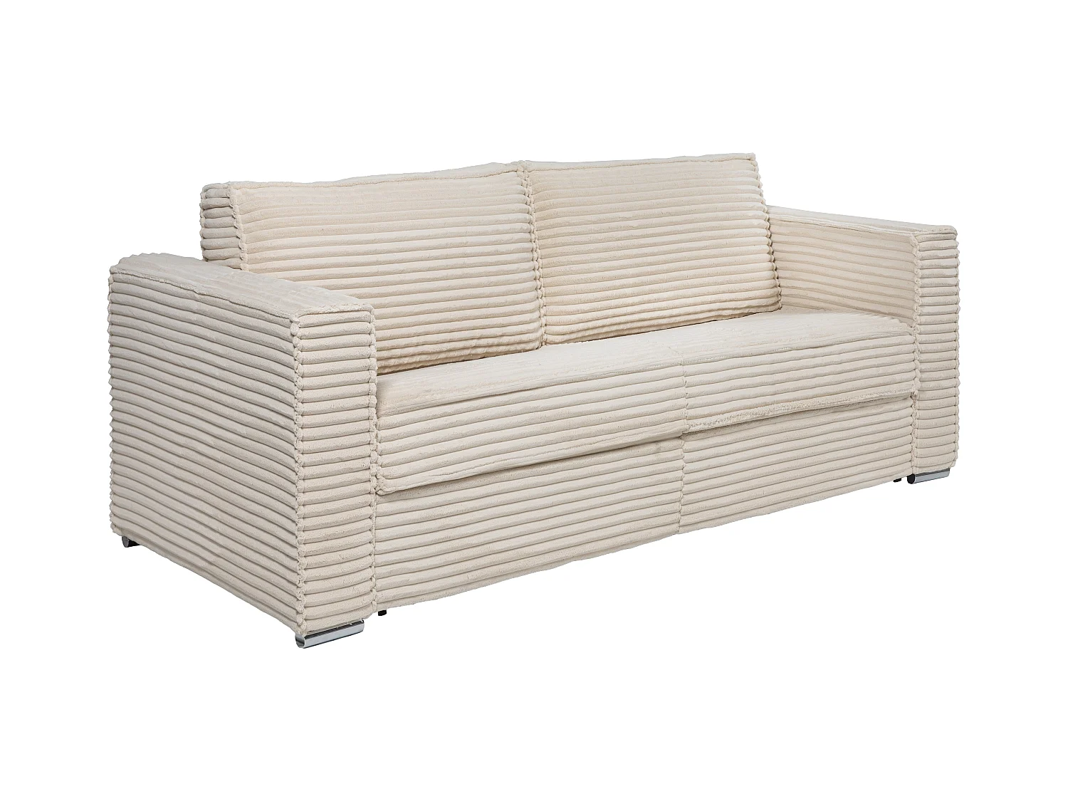  4-seters sovesofa i beige kordfløyel med brede ribber - Sengeramme med spiler 160 cm - 18 cm madrass LORETO