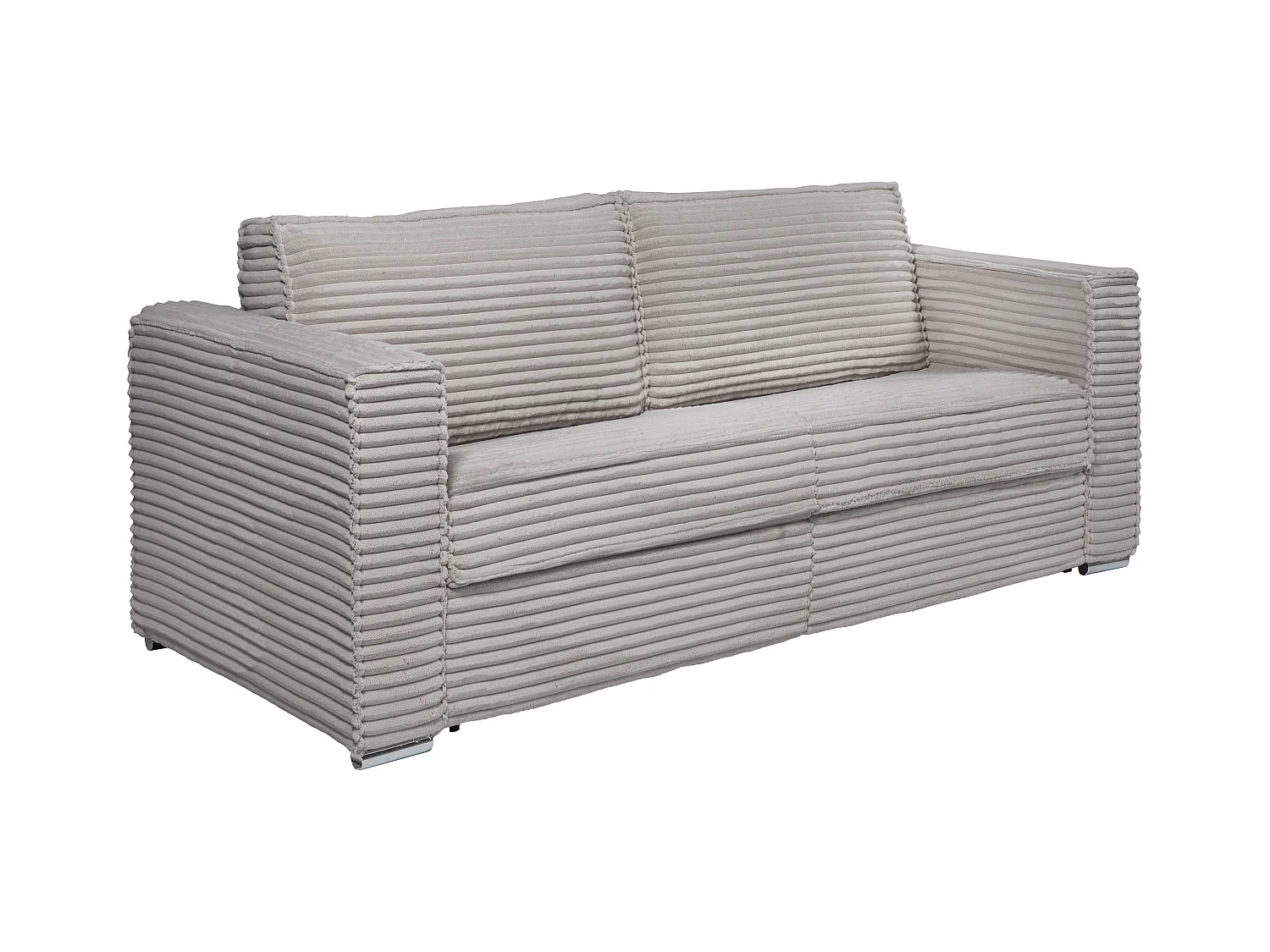 Canapé 4 places convertible express en velours côtelé grosses côtes gris clair - Couchage à lattes larges 160 cm - Matelas 22 cm avec mémoire de forme LORETO