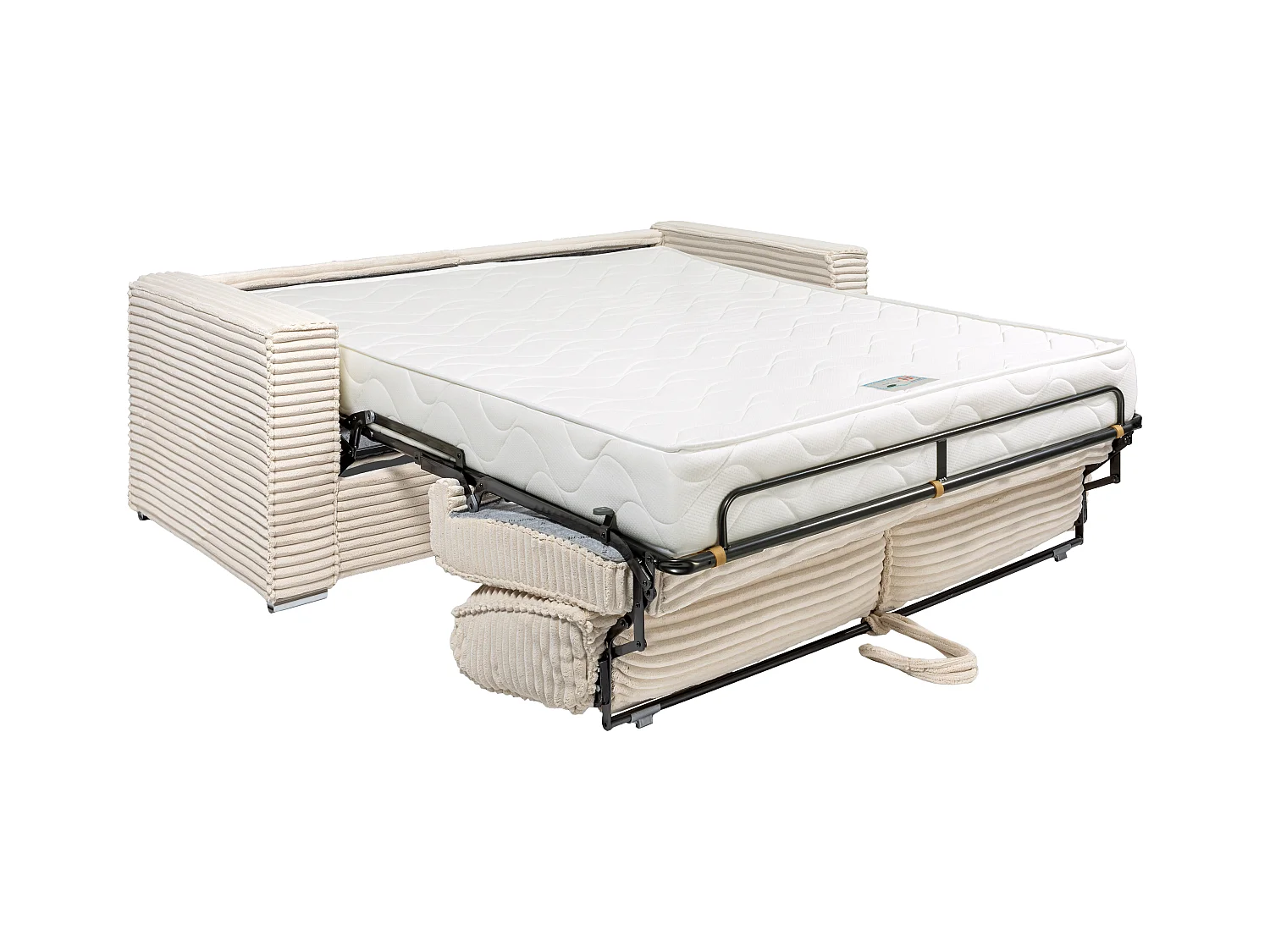 Canapé 4 places convertible express en velours côtelé grosses côtes gris clair - Couchage à lattes larges 160 cm - Matelas 22 cm avec mémoire de forme LORETO