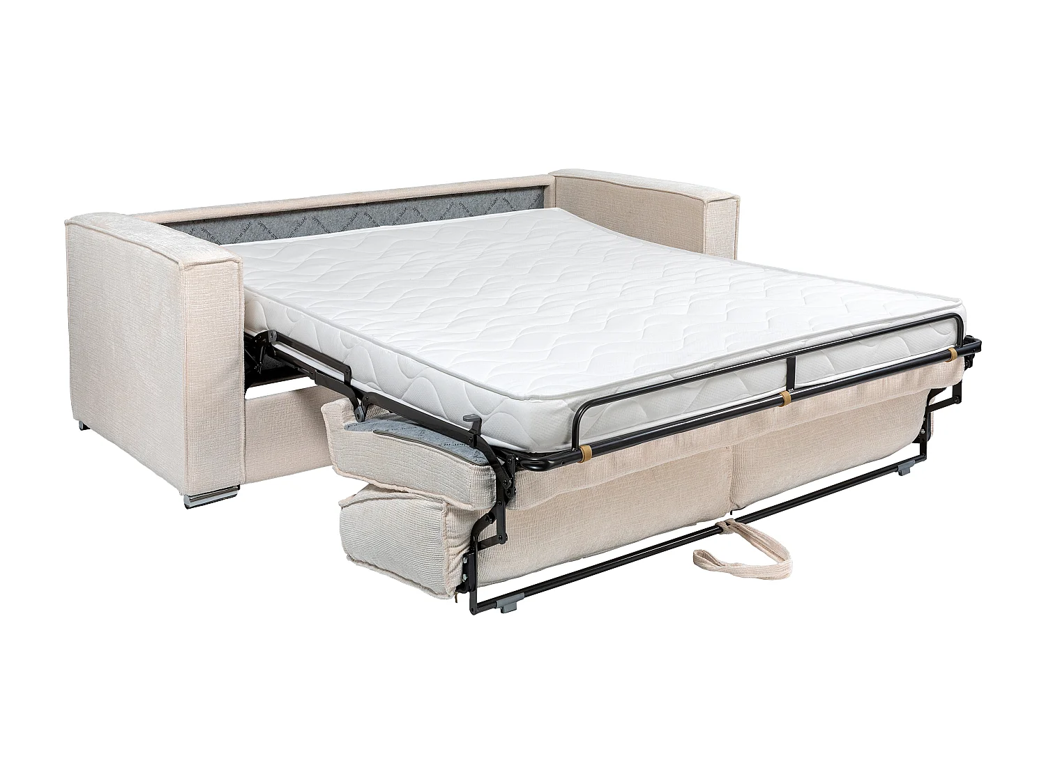 Express-vierzitsslaapbank van beige stof met textuur - Bed met brede latten 160 cm - Matras 14 cm LORETO