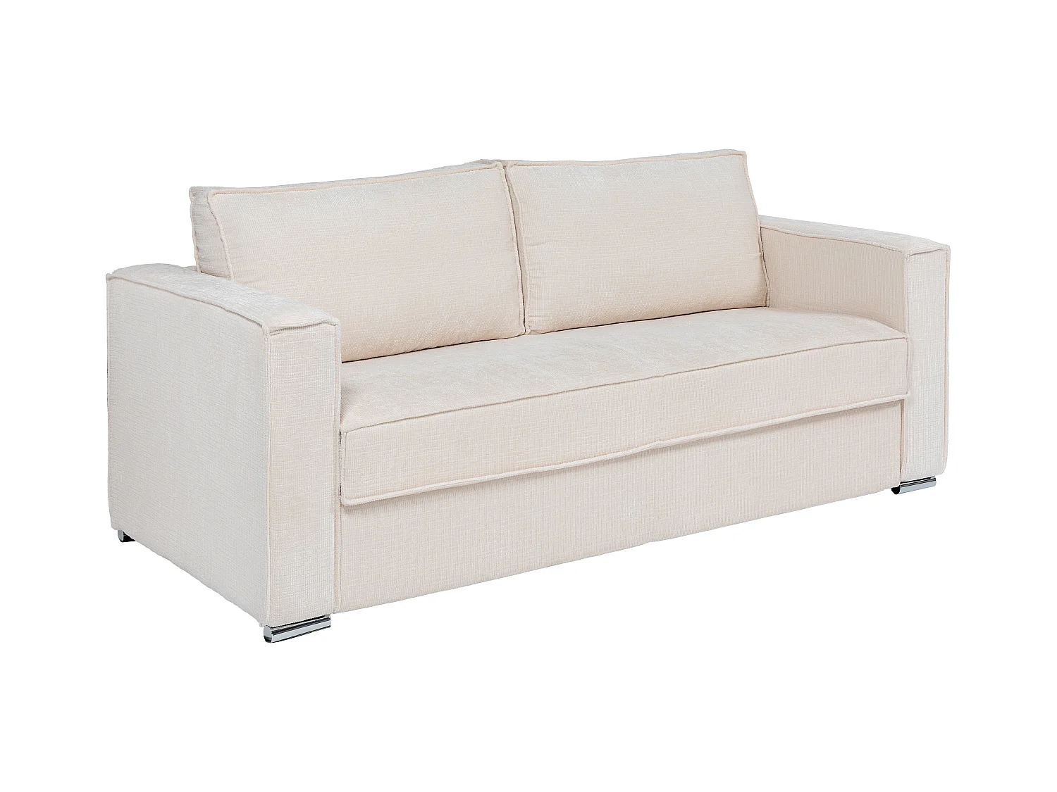 Express-vierzitsslaapbank van beige stof met textuur - Bed met brede latten 160 cm - Matras 18cm LORETO