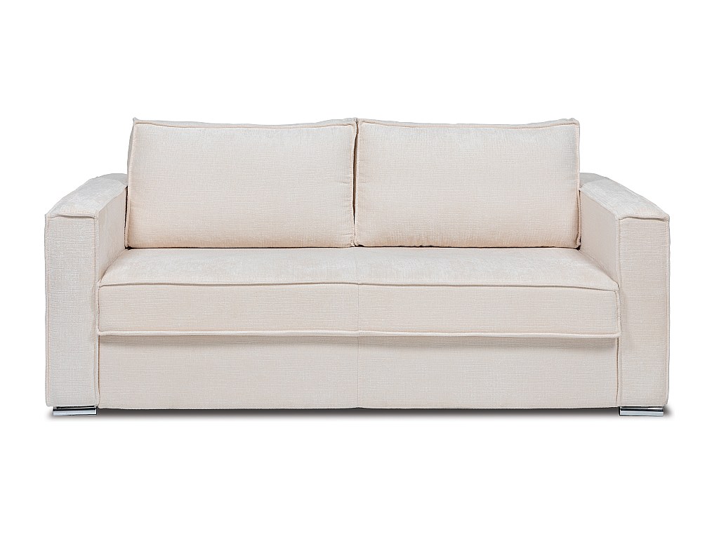 Canapé 4 places convertible express en tissu chenille beige - Couchage à lattes larges 160 cm - Matelas 22 cm avec mémoire de forme LORETO