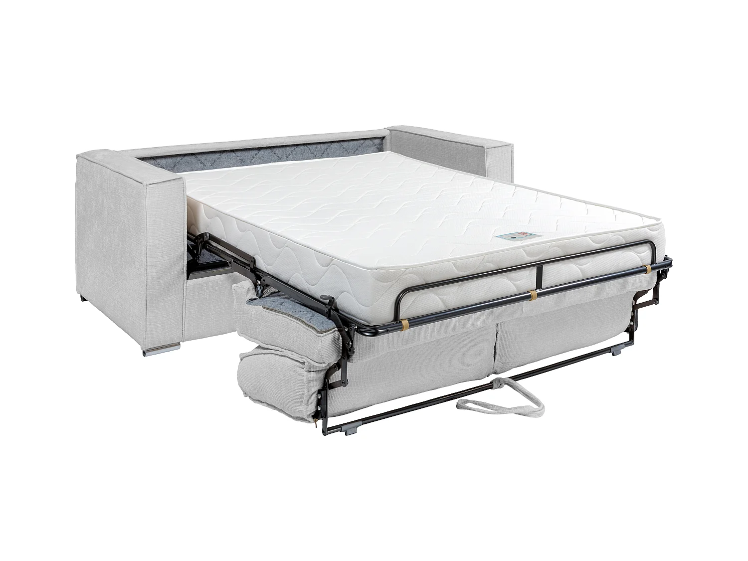 Sofá cama de 4 plazas de apertura rápida de tela texturizada amarillo mostaza - Somier de láminas anchas de 160 cm - Colchón de 18 cm LORETO