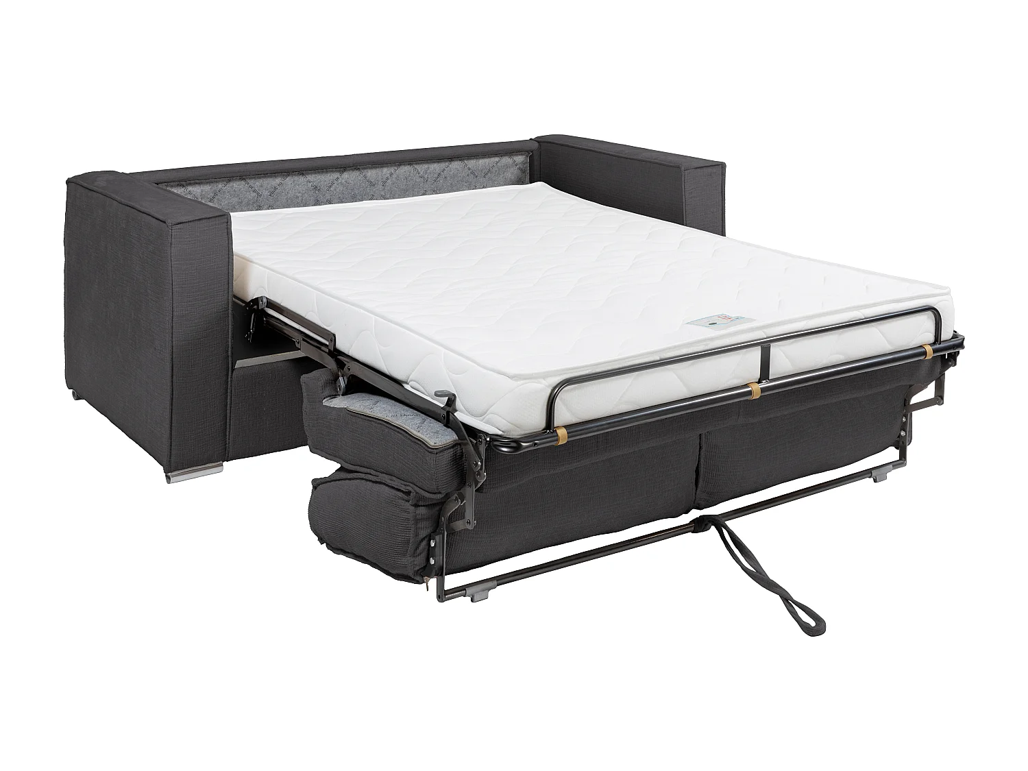 Express-vierzitsslaapbank van groene chenille stof - Bed met brede latten 160 cm - Matras 14 cm LORETO