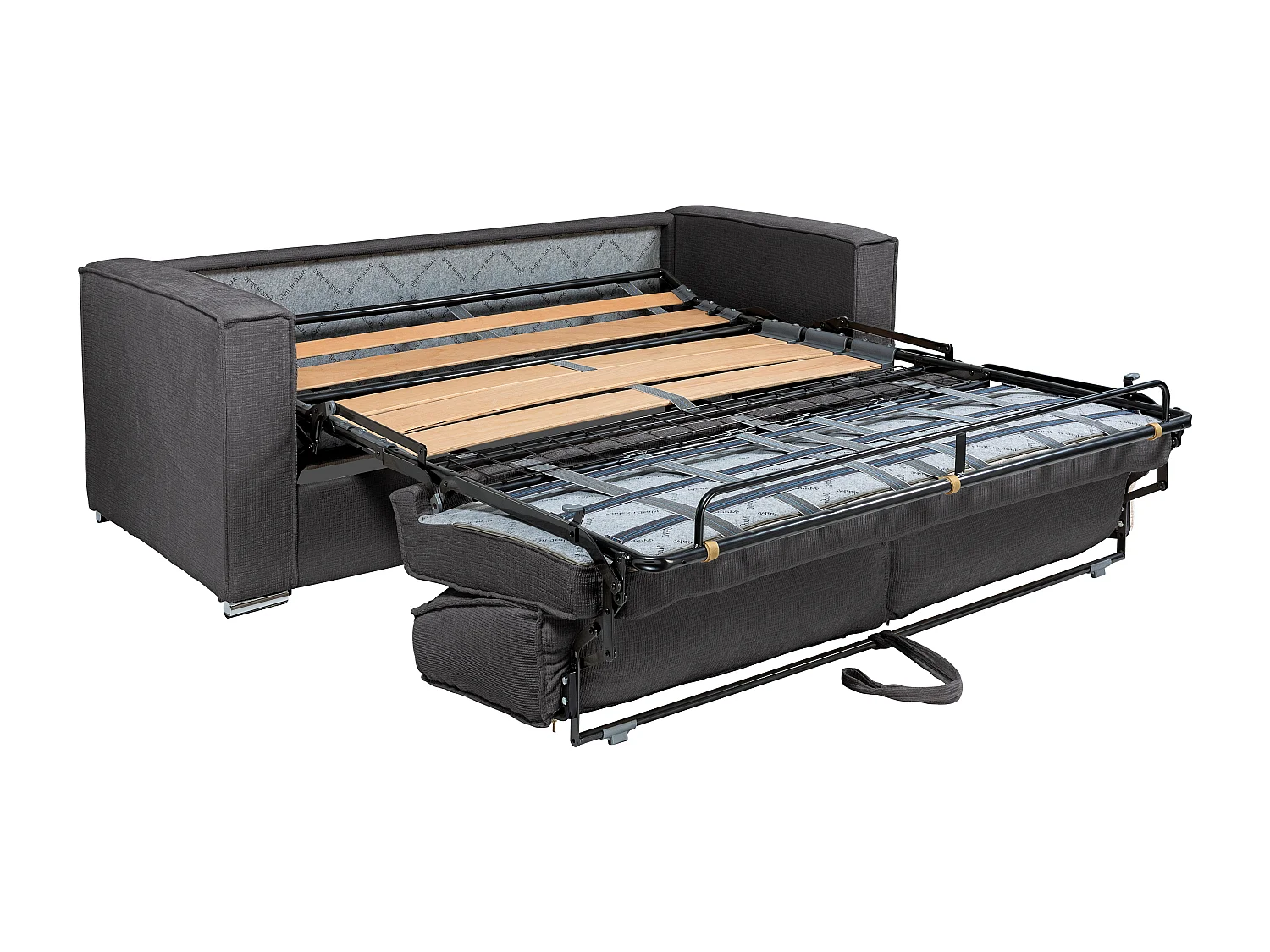 Canapé 4 places convertible express en tissu chenille vert - Couchage à lattes larges 160 cm - Matelas 18 cm LORETO