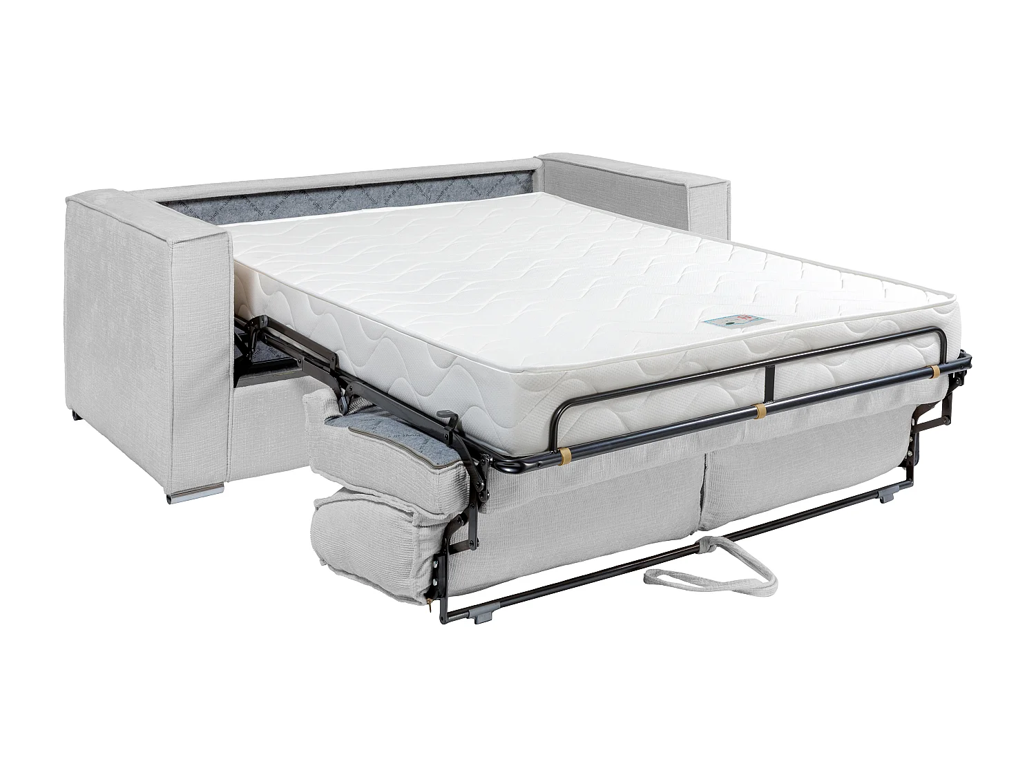 Canapé 4 places convertible express en tissu chenille gris clair - Couchage à lattes larges 160 cm - Matelas 18 cm LORETO
