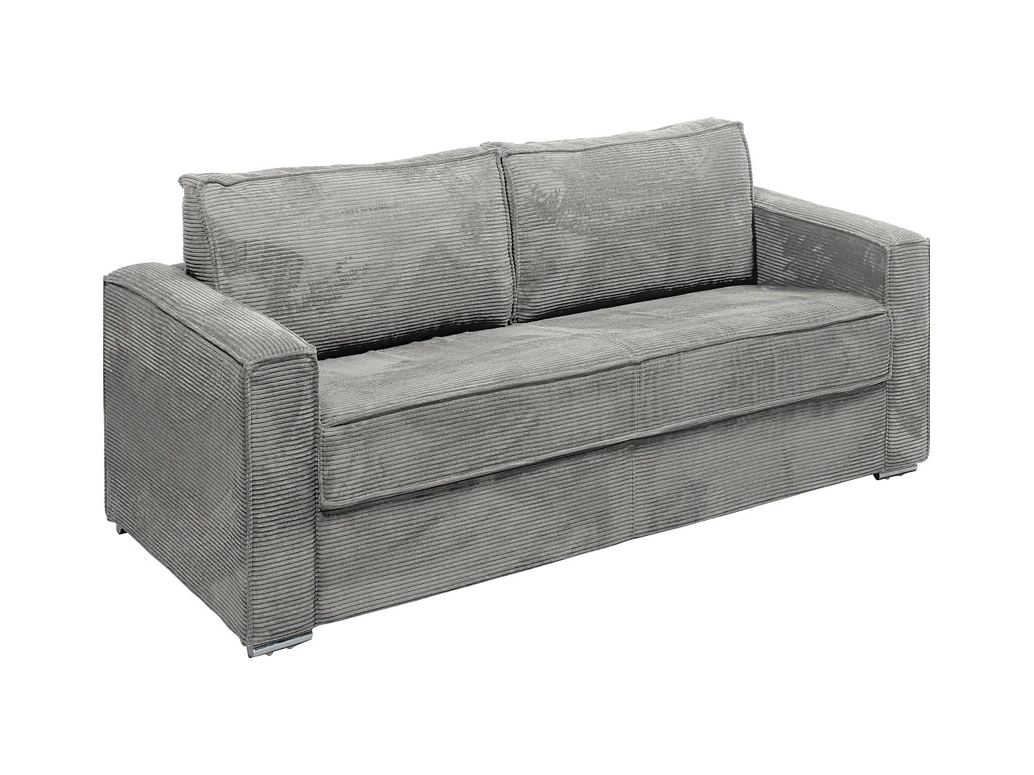 Express-vierzitsslaapbank van lichtgrijs ribfluweel - Bed van 160 cm met brede latten - Matras met vormgeheugen van 22 cm LORETO