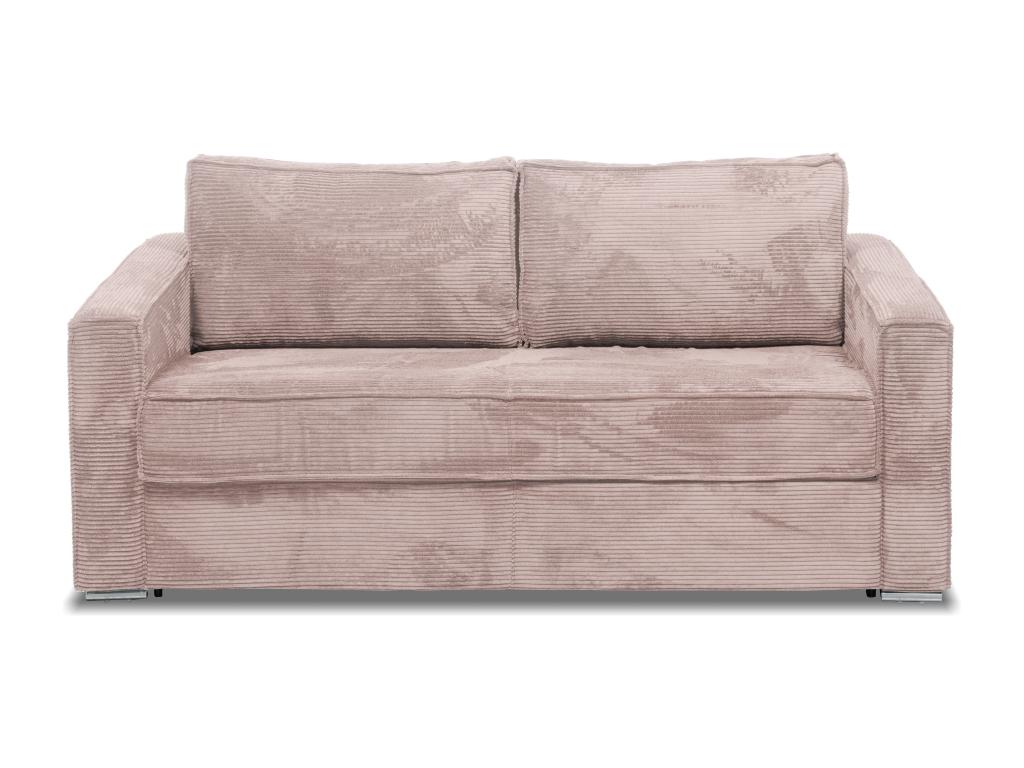 Canapé 4 places convertible express en velours côtelé rose - Couchage à lattes larges 160 cm - Matelas 14 cm LORETO