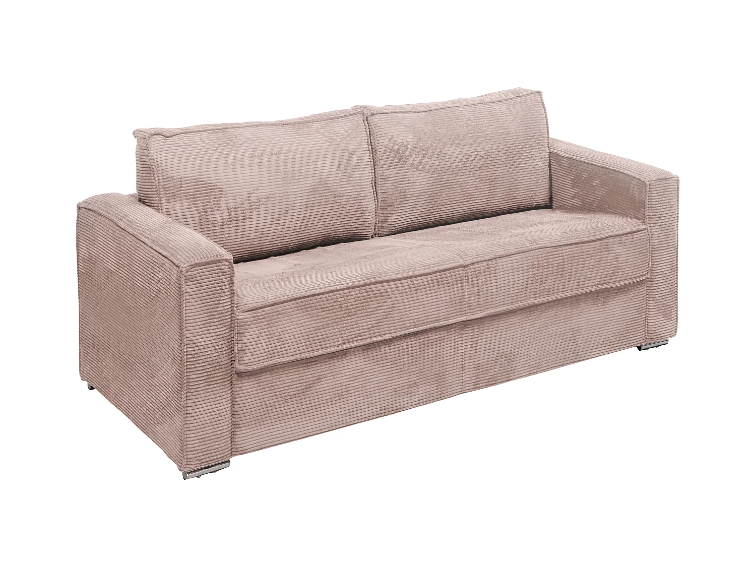 Canapé 4 places convertible express en velours côtelé rose - Couchage à lattes larges 160 cm - Matelas 14 cm LORETO